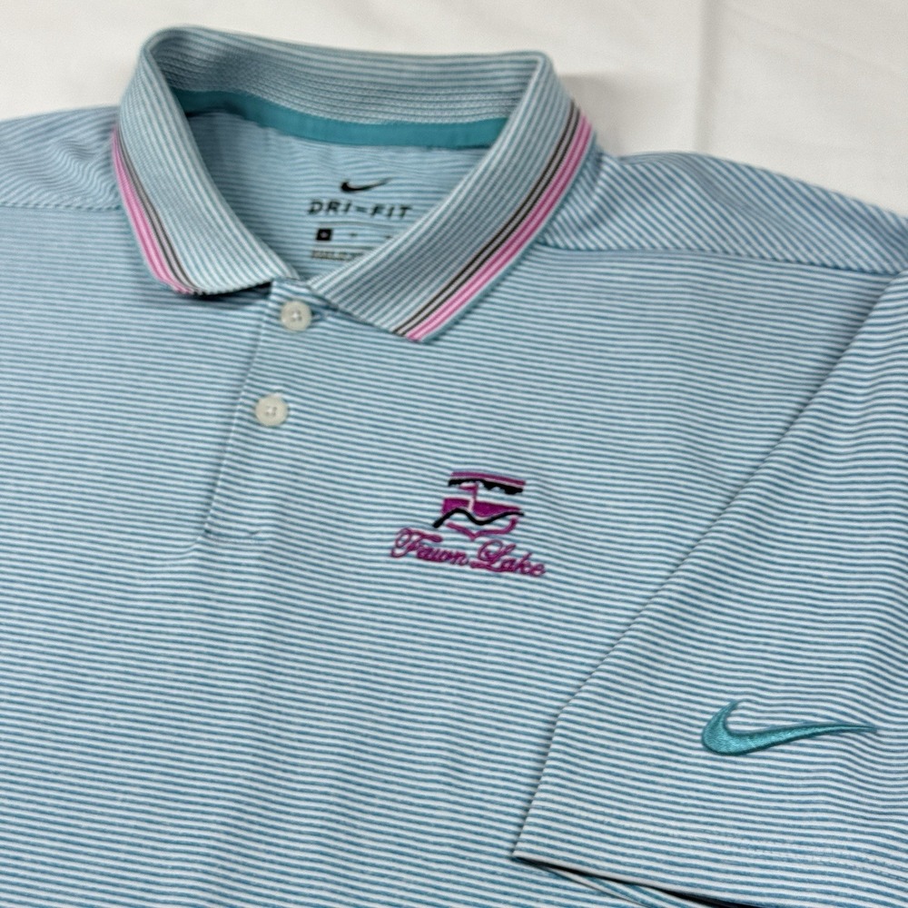 Nike Dri-FIT Vapor Golf Polo Shirt Mens M Teal Striped Fawn Lake CC Logo Stretch